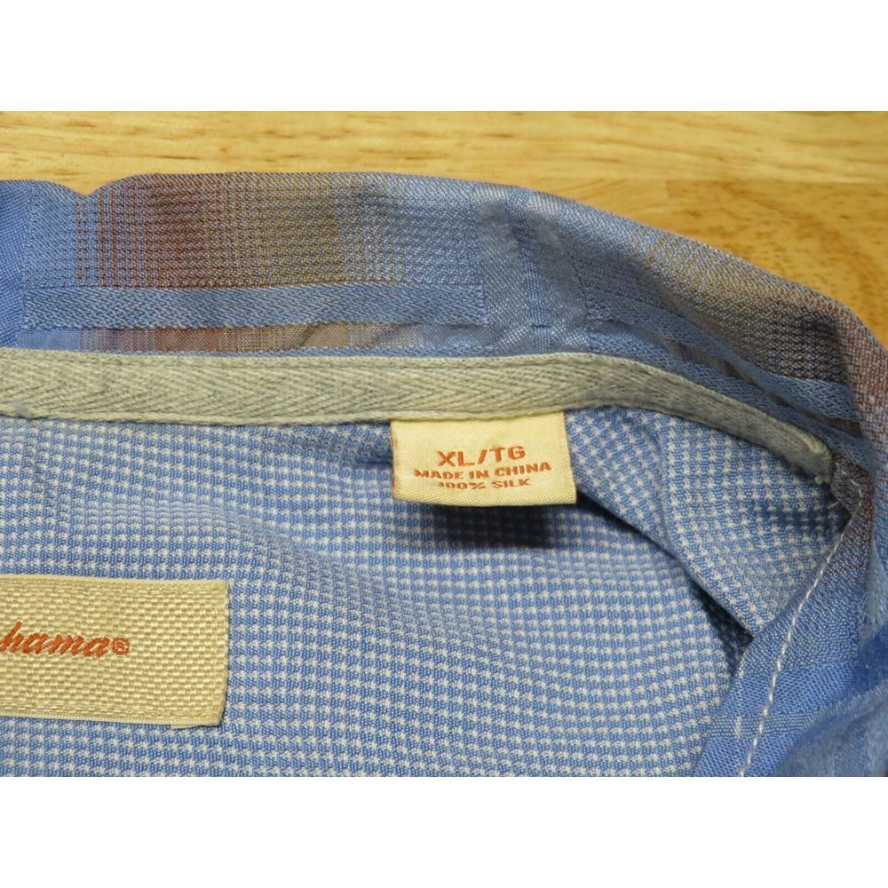 Mens‎ Tommy Bahama Short Sleeve Button Front Silk Shirt Size XL Blue Brown Plaid - Picture 7 of 8